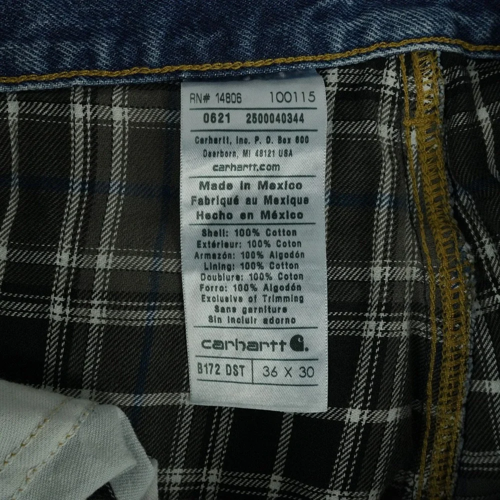 Carhartt Jeans Mens 36x30 Blue‎ Flannel Lined Relaxed Fit B172 DST Workwear